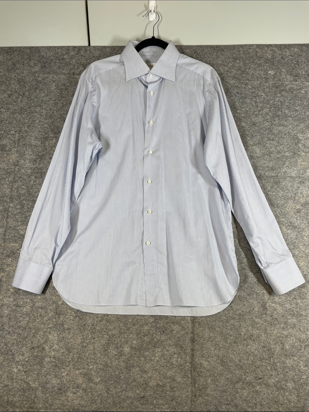 Ermenegildo Zegna Pin Stripe Dress Shirt Blue 16.5 42 Luxury Business Minimalist